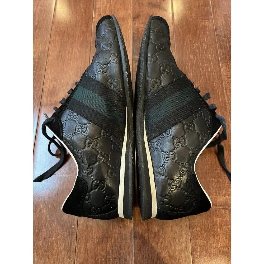 Gucci Guccissi Mens Size 8.5‎ Leather Low Top GG Stripe Made in Italy Sneakers